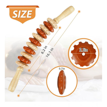 Rosolly Wood Wheel Roller Massage Stick (Wood - Brown)