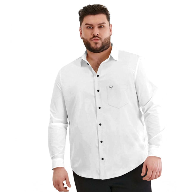 Rosolly Mens Casual Cotton Solid Full Sleeve Shirt (White)
