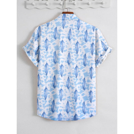 Rosolly Men's Popcon Lycra Printed Half Sleeve Shirt (Blue)