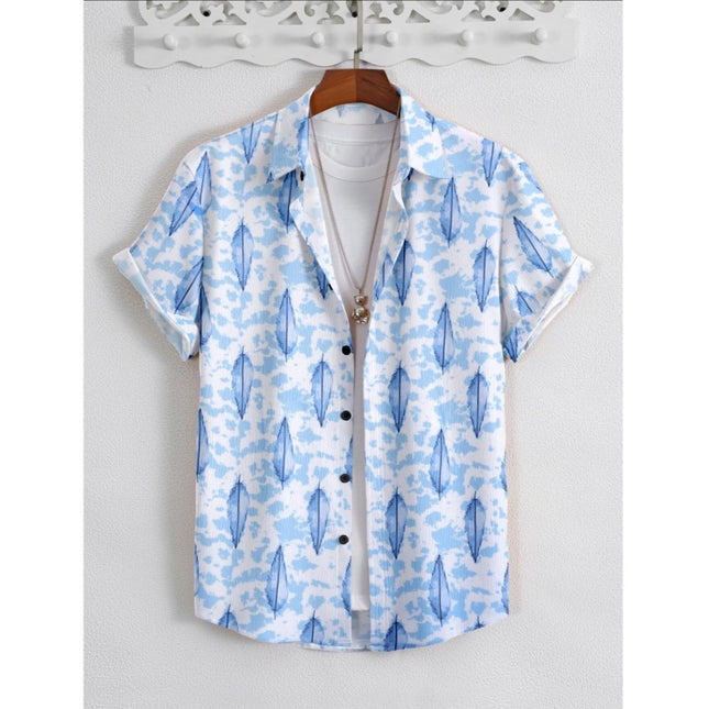 Rosolly Men's Popcon Lycra Printed Half Sleeve Shirt (Blue)