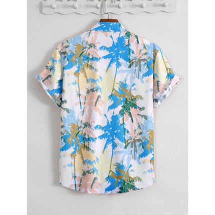 Rosolly Men's Popcon Lycra Printed Half Sleeve Shirt (Blue)