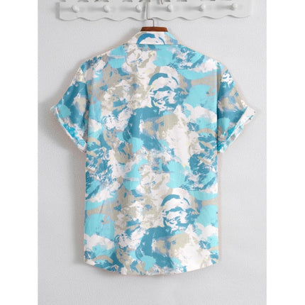 Rosolly Men's Popcon Lycra Printed Half Sleeve Shirt (Aqua Blue)