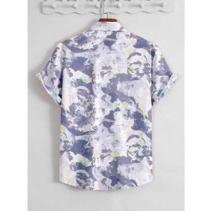 Rosolly Men's Popcon Lycra Printed Half Sleeve Shirt (Purple)