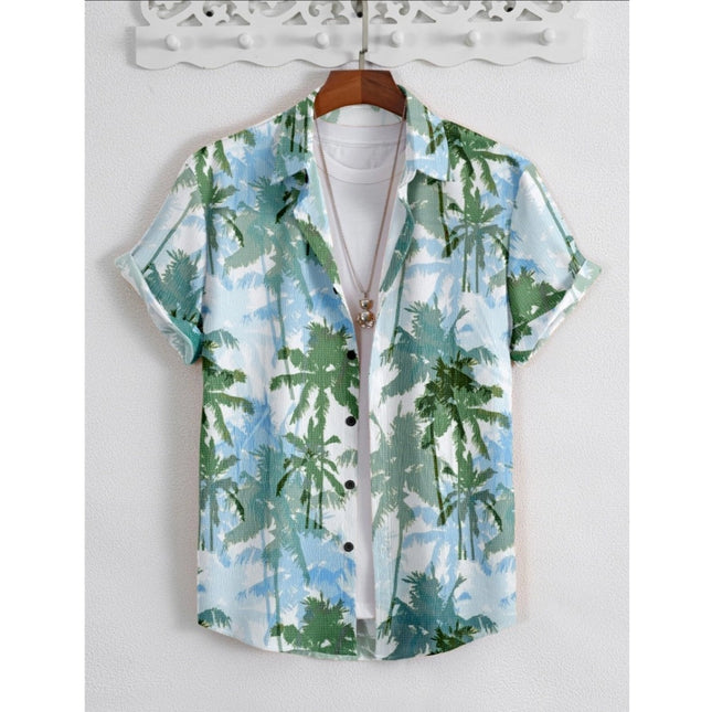 Rosolly Men's Popcon Lycra Printed Half Sleeve Shirt (Green)