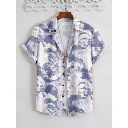 Rosolly Men's Popcon Lycra Printed Half Sleeve Shirt (Purple)