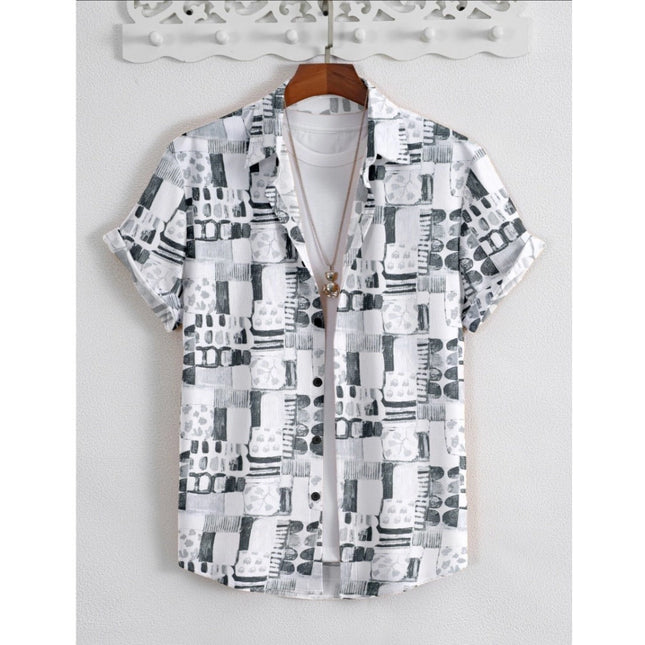 Rosolly Men's Popcon Lycra Printed Half Sleeve Shirt (Black)