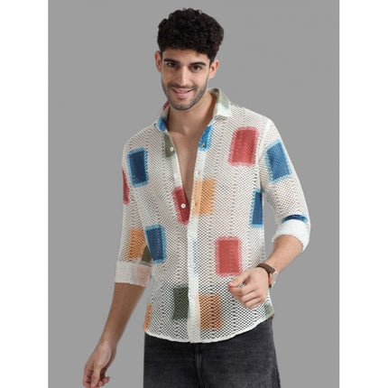 Rosolly Men's Cotton Knit Printed Full Sleeve Shirt (Multicolor)