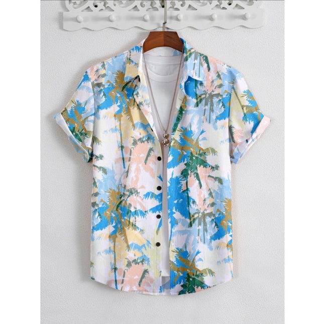 Rosolly Men's Popcon Lycra Printed Half Sleeve Shirt (Blue)