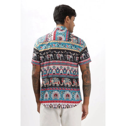 Rosolly Men's Linen Printed Half Sleeve Shirt (Multicolor)