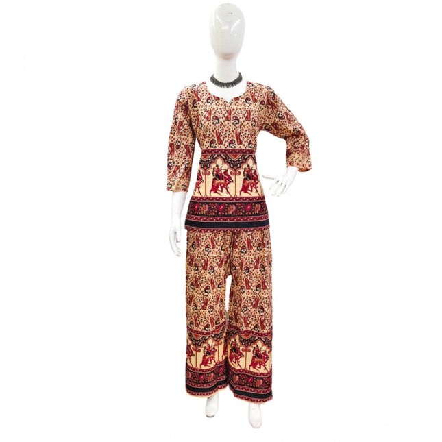 Rosolly Women's Cotton Jaipuri Printed 3-4th Sleeve Co ord Set (Multicolor)
