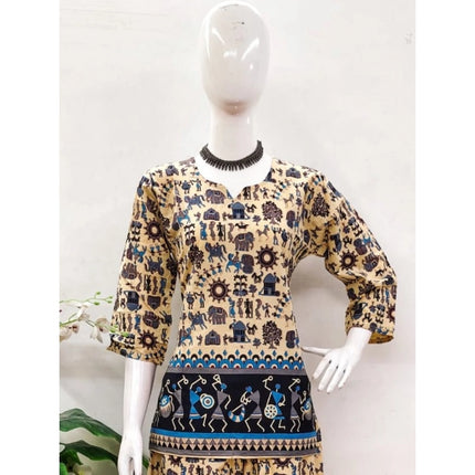 Rosolly Women's Cotton Jaipuri Printed 3-4th Sleeve Co ord Set (Multicolor)