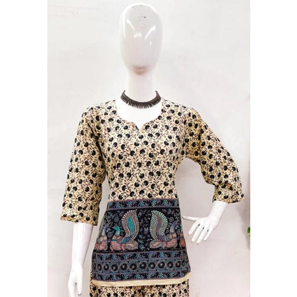 Rosolly Women's Cotton Jaipuri Printed 3-4th Sleeve Co ord Set (Multicolor)