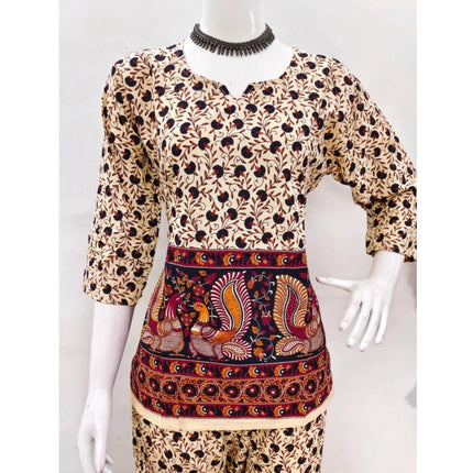 Rosolly Women's Cotton Jaipuri Printed 3-4th Sleeve Co ord Set (Multicolor)