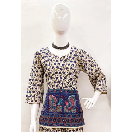 Rosolly Women's Cotton Jaipuri Printed 3-4th Sleeve Co ord Set (Multicolor)