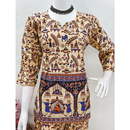Rosolly Women's Cotton Jaipuri Printed 3-4th Sleeve Co ord Set (Multicolor)