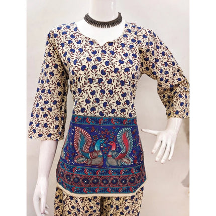 Rosolly Women's Cotton Jaipuri Printed 3-4th Sleeve Co ord Set (Multicolor)
