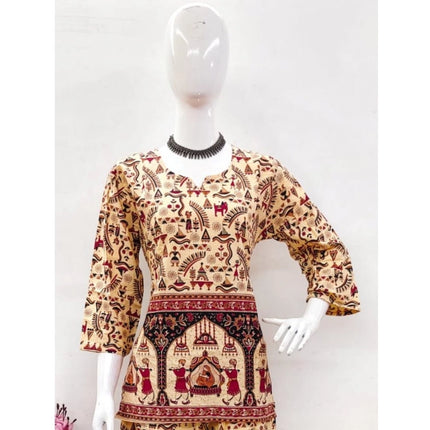 Rosolly Women's Cotton Jaipuri Printed 3-4th Sleeve Co ord Set (Multicolor)