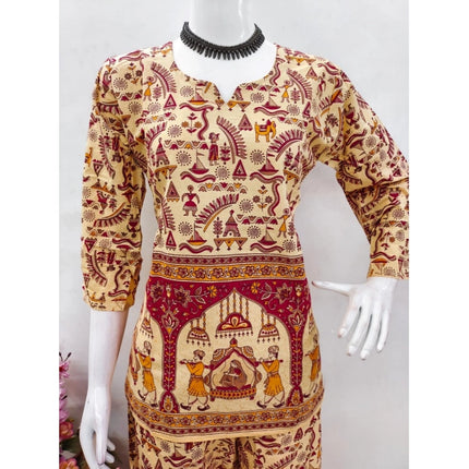 Rosolly Women's Cotton Jaipuri Printed 3-4th Sleeve Co ord Set (Multicolor)