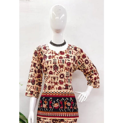 Rosolly Women's Cotton Jaipuri Printed 3-4th Sleeve Co ord Set (Multicolor)