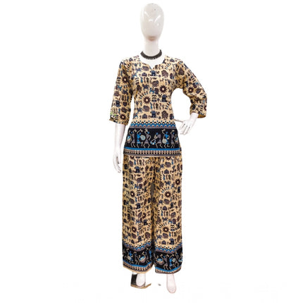 Rosolly Women's Cotton Jaipuri Printed 3-4th Sleeve Co ord Set (Multicolor)