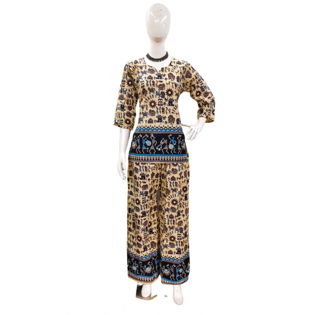 Rosolly Women's Cotton Jaipuri Printed 3-4th Sleeve Co ord Set (Multicolor)