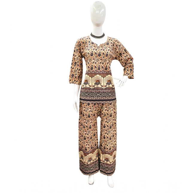 Rosolly Women's Cotton Jaipuri Printed 3-4th Sleeve Co ord Set (Multicolor)