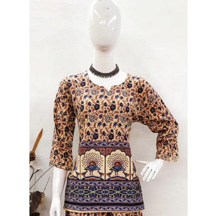 Rosolly Women's Cotton Jaipuri Printed 3-4th Sleeve Co ord Set (Multicolor)