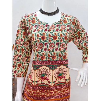Rosolly Women's Cotton Jaipuri Printed 3-4th Sleeve Co ord Set (Multicolor)