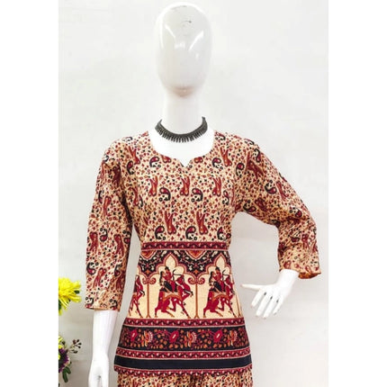 Rosolly Women's Cotton Jaipuri Printed 3-4th Sleeve Co ord Set (Multicolor)