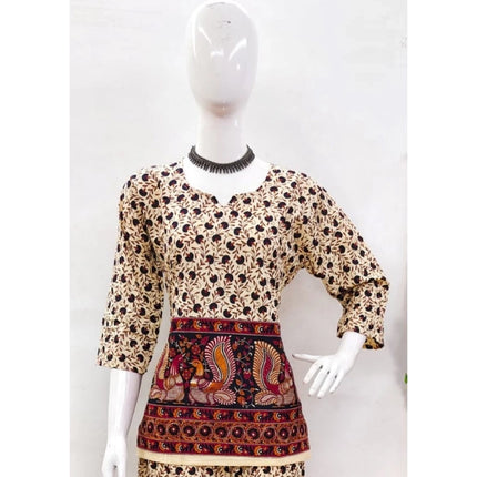 Rosolly Women's Cotton Jaipuri Printed 3-4th Sleeve Co ord Set (Multicolor)