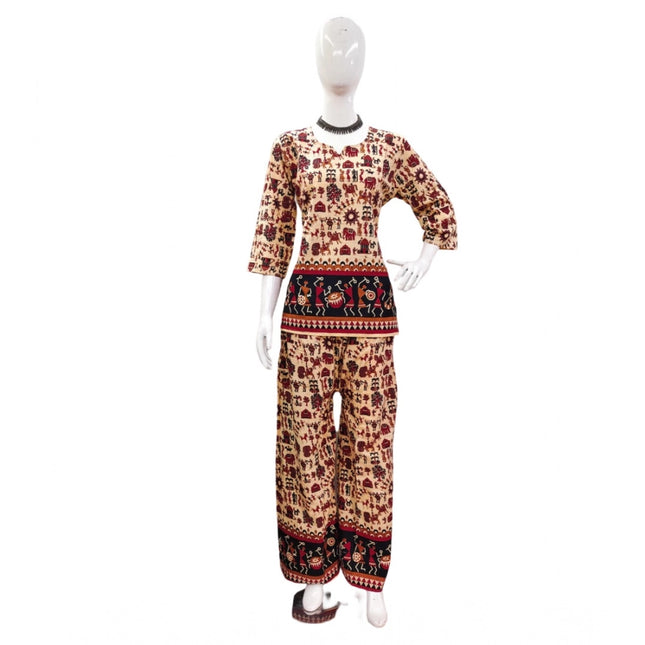 Rosolly Women's Cotton Jaipuri Printed 3-4th Sleeve Co ord Set (Multicolor)