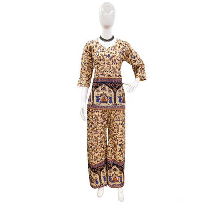Rosolly Women's Cotton Jaipuri Printed 3-4th Sleeve Co ord Set (Multicolor)