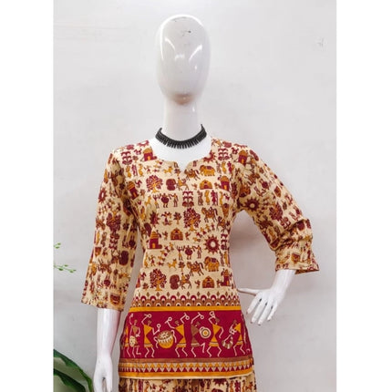 Rosolly Women's Cotton Jaipuri Printed 3-4th Sleeve Co ord Set (Multicolor)