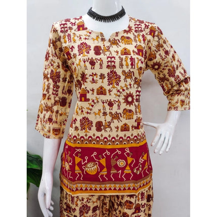 Rosolly Women's Cotton Jaipuri Printed 3-4th Sleeve Co ord Set (Multicolor)