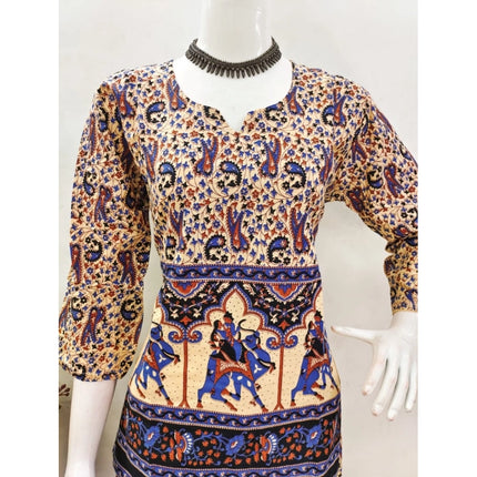 Rosolly Women's Cotton Jaipuri Printed 3-4th Sleeve Co ord Set (Multicolor)