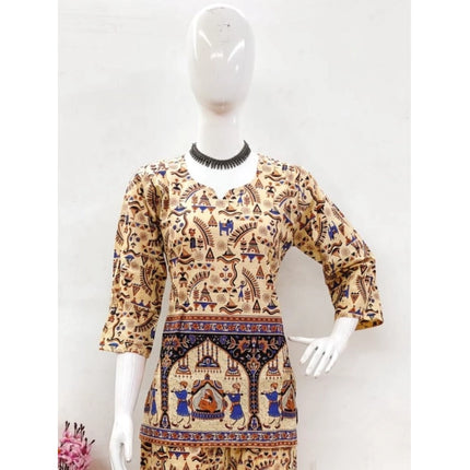 Rosolly Women's Cotton Jaipuri Printed 3-4th Sleeve Co ord Set (Multicolor)