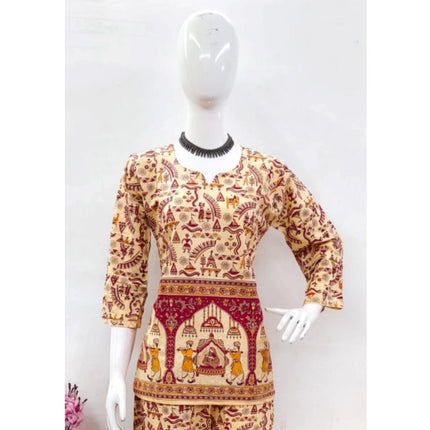 Rosolly Women's Cotton Jaipuri Printed 3-4th Sleeve Co ord Set (Multicolor)