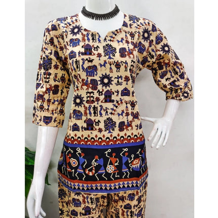 Rosolly Women's Cotton Jaipuri Printed 3-4th Sleeve Co ord Set (Multicolor)