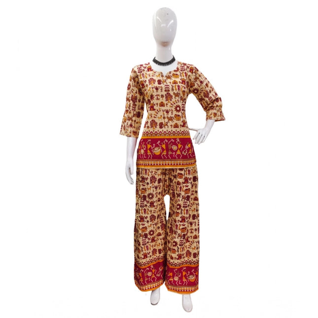Rosolly Women's Cotton Jaipuri Printed 3-4th Sleeve Co ord Set (Multicolor)