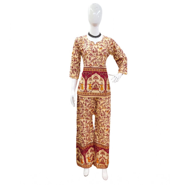 Rosolly Women's Cotton Jaipuri Printed 3-4th Sleeve Co ord Set (Multicolor)