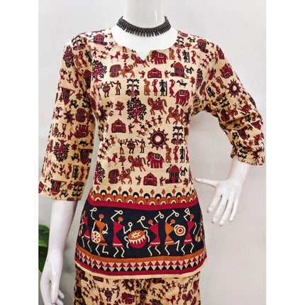 Rosolly Women's Cotton Jaipuri Printed 3-4th Sleeve Co ord Set (Multicolor)