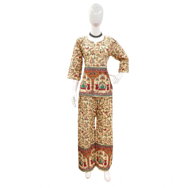 Rosolly Women's Cotton Jaipuri Printed 3-4th Sleeve Co ord Set (Multicolor)