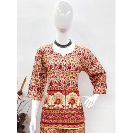 Rosolly Women's Cotton Jaipuri Printed 3-4th Sleeve Co ord Set (Multicolor)