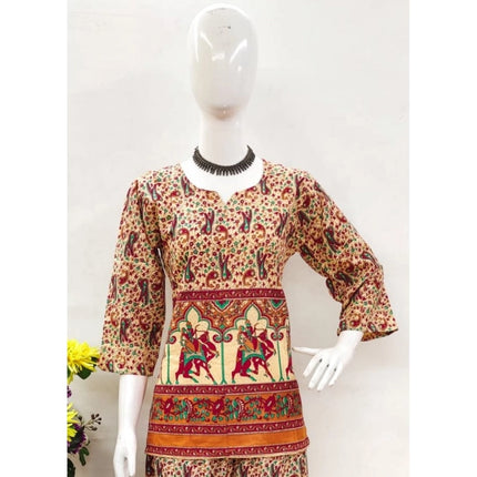 Rosolly Women's Cotton Jaipuri Printed 3-4th Sleeve Co ord Set (Multicolor)