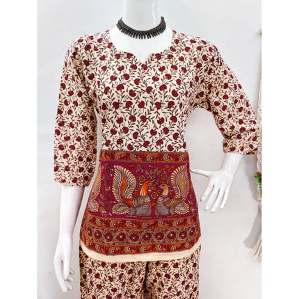 Rosolly Women's Cotton Jaipuri Printed 3-4th Sleeve Co ord Set (Multicolor)