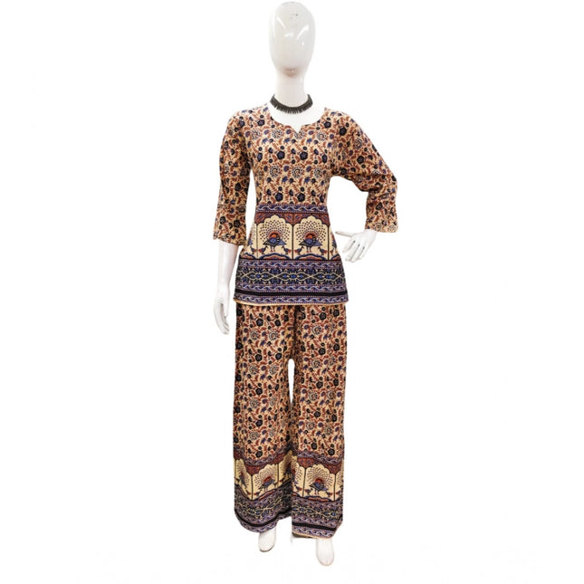 Rosolly Women's Cotton Jaipuri Printed 3-4th Sleeve Co ord Set (Multicolor)