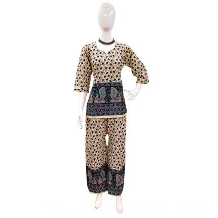 Rosolly Women's Cotton Jaipuri Printed 3-4th Sleeve Co ord Set (Multicolor)