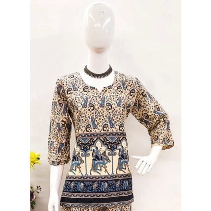 Rosolly Women's Cotton Jaipuri Printed 3-4th Sleeve Co ord Set (Multicolor)