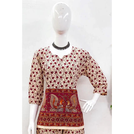 Rosolly Women's Cotton Jaipuri Printed 3-4th Sleeve Co ord Set (Multicolor)