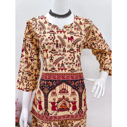 Rosolly Women's Cotton Jaipuri Printed 3-4th Sleeve Co ord Set (Multicolor)